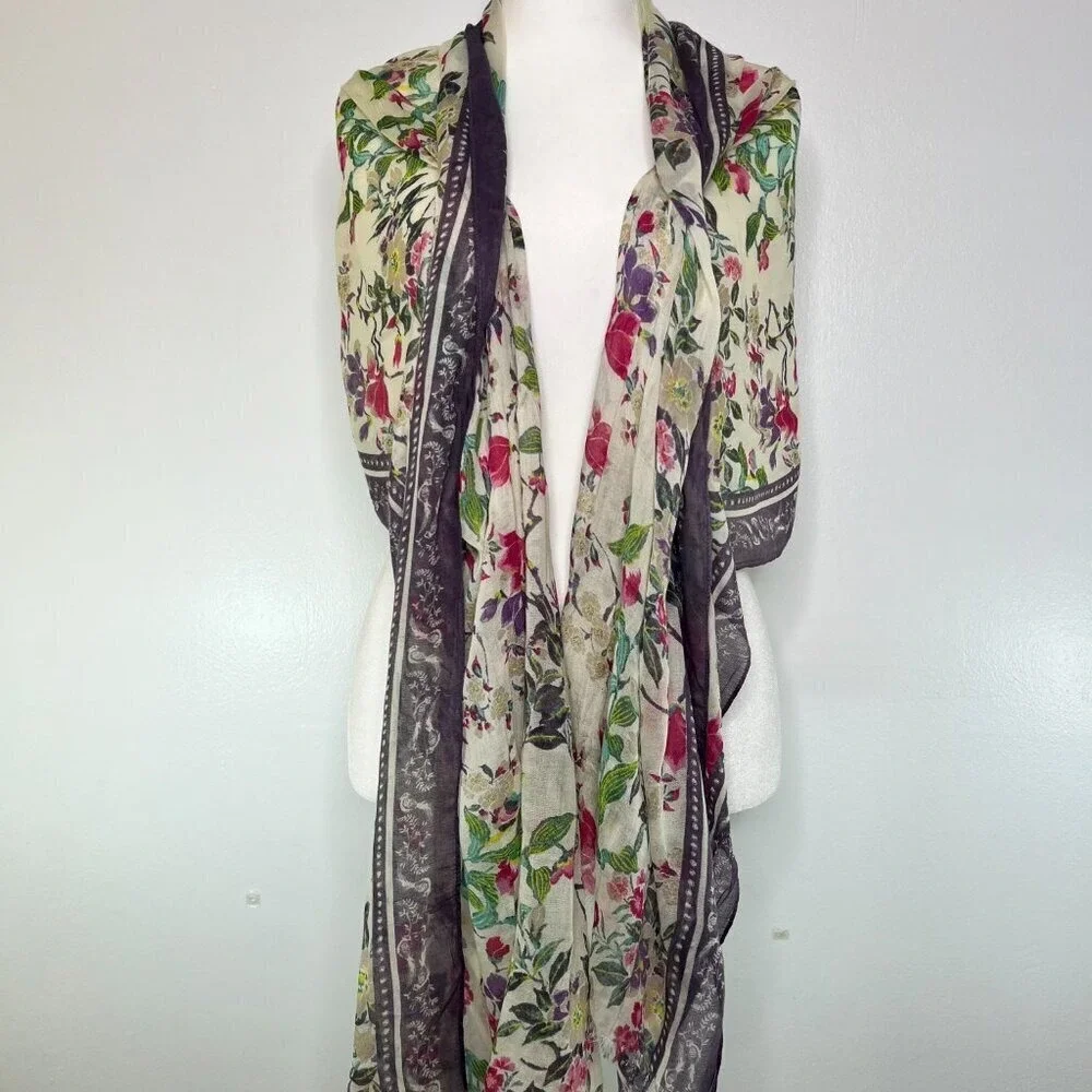 M & S Scarf Wrap Women's Floral Vines Lightweight Sheer Rectangle Coverup Beachy
